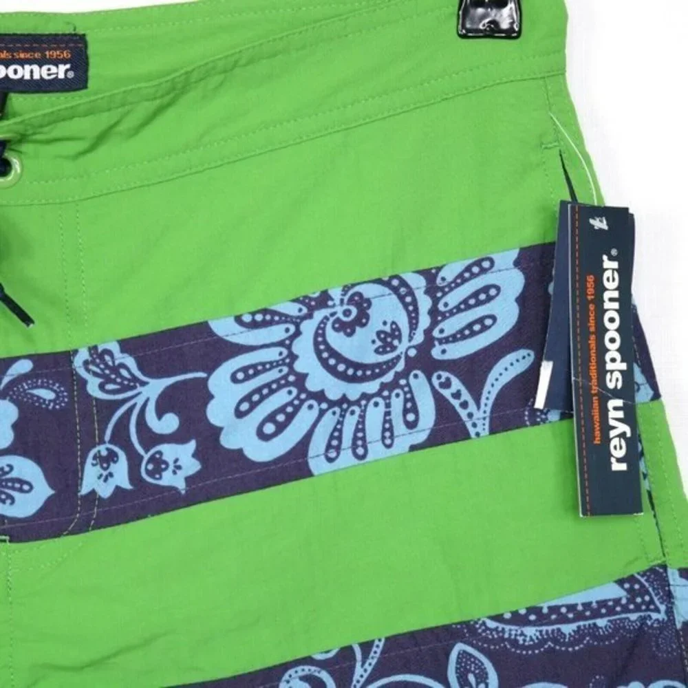 Reyn Spooner Swim Trunks Shorts Green Blue Pe'ahi Floral Hawaiian 30‎